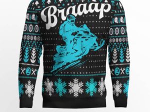 Braaap Snowmobile Ugly Christmas Sweater Blue Version - Image 1