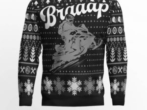 Braaap Snowmobile Ugly Christmas Sweater Grey Version - Image 1