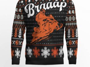 Braaap Snowmobile Ugly Christmas Sweater Orange Version - Image 1