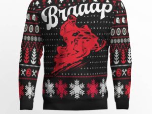 Braaap Snowmobile Ugly Christmas Sweater Red Version - Image 1