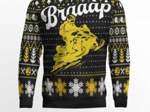 Braaap Snowmobile Ugly Christmas Sweater Yellow Version - Image 1