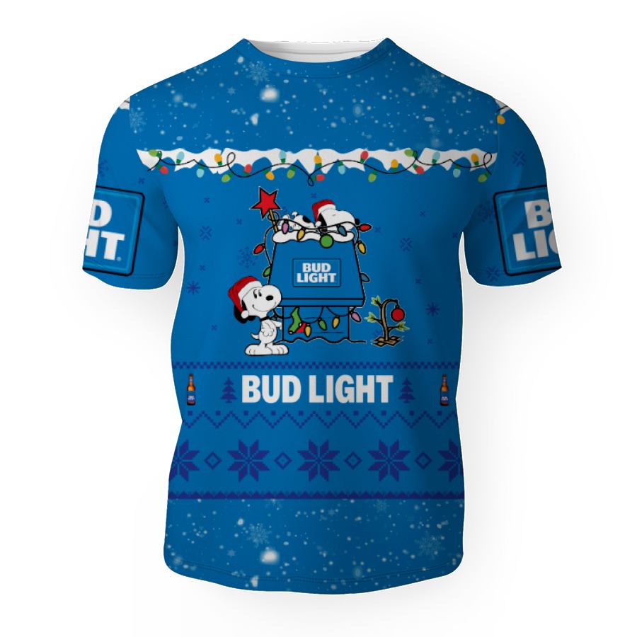bud light american merry christmas snoopy house cute fan gift 3d unisex t shirt 1 Bud Light American Merry Christmas, Snoopy House Cute Fan Gift-3D Unisex T-Shirt - Image 1