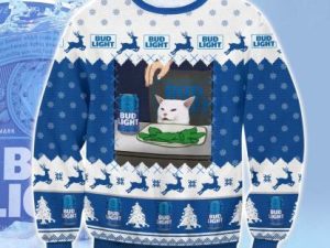 Bud Light Cat Meme Ugly Christmas Sweater - Image 1