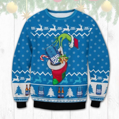 bud light grinch hand ugly christmas sweater 1 Bud Light Grinch Hand Ugly Christmas Sweater - Image 1