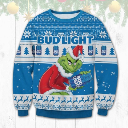 bud light grinch ugly christmas sweater 1 Bud Light Grinch Ugly Christmas Sweater - Image 1