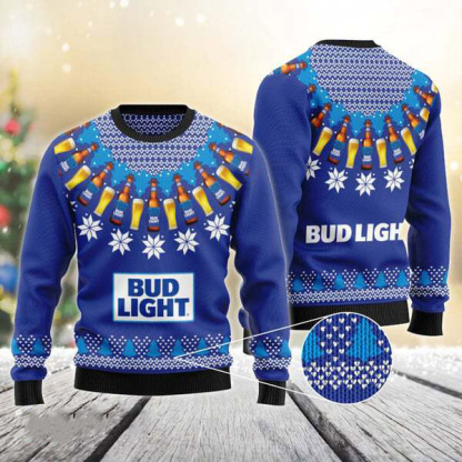 bud light heart pattern fair isle ugly christmas sweater 1 Bud Light Heart Pattern Fair Isle Ugly Christmas Sweater - Image 1