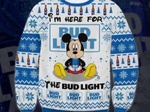 Bud Light Mickey Here Ugly Christmas Sweater - Image 1