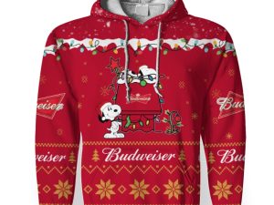 Budweiser American Merry Christmas, Snoopy House Cute Fan Gift-3D Unisex Hoodie - Image 1