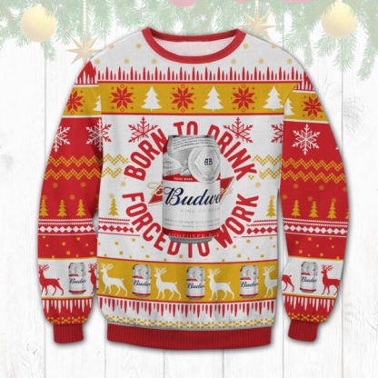 budweiser born to drink ugly christmas sweater 1 Budweiser Born To Drink Ugly Christmas Sweater - Image 1