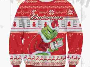 Budweiser Grinch Ugly Christmas Sweater - Image 1