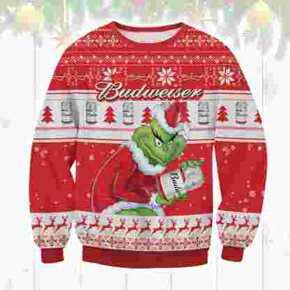 budweiser grinch ugly christmas sweater 1 Budweiser Grinch Ugly Christmas Sweater - Image 1