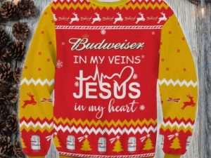 Budweiser In My Vein Ugly Christmas Sweater - Image 1