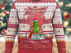 Budweiser Is Coming Ugly Christmas Sweater - Image 1