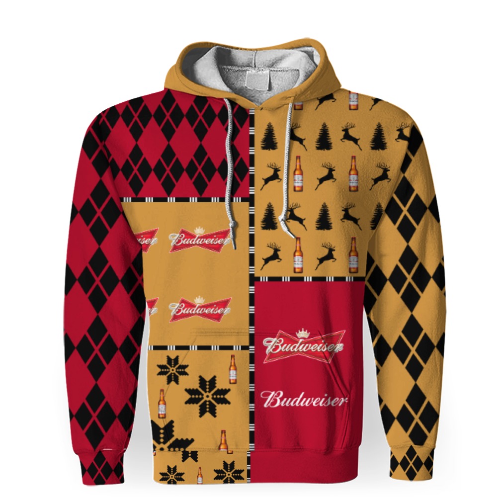 budweiser merry christmas and 3d unisex hoodie 1 Budweiser Merry Christmas And -3D Unisex Hoodie - Image 1