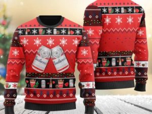 Budweiser Snowflakes Ugly Christmas Sweater - Image 1