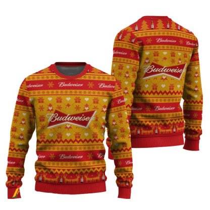 budweiser snowing christmas ugly christmas sweater 1 Budweiser Snowing Christmas Ugly Christmas Sweater - Image 1