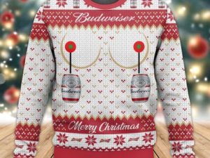 Budweiser Titties Funny Ugly Christmas Sweater - Image 1