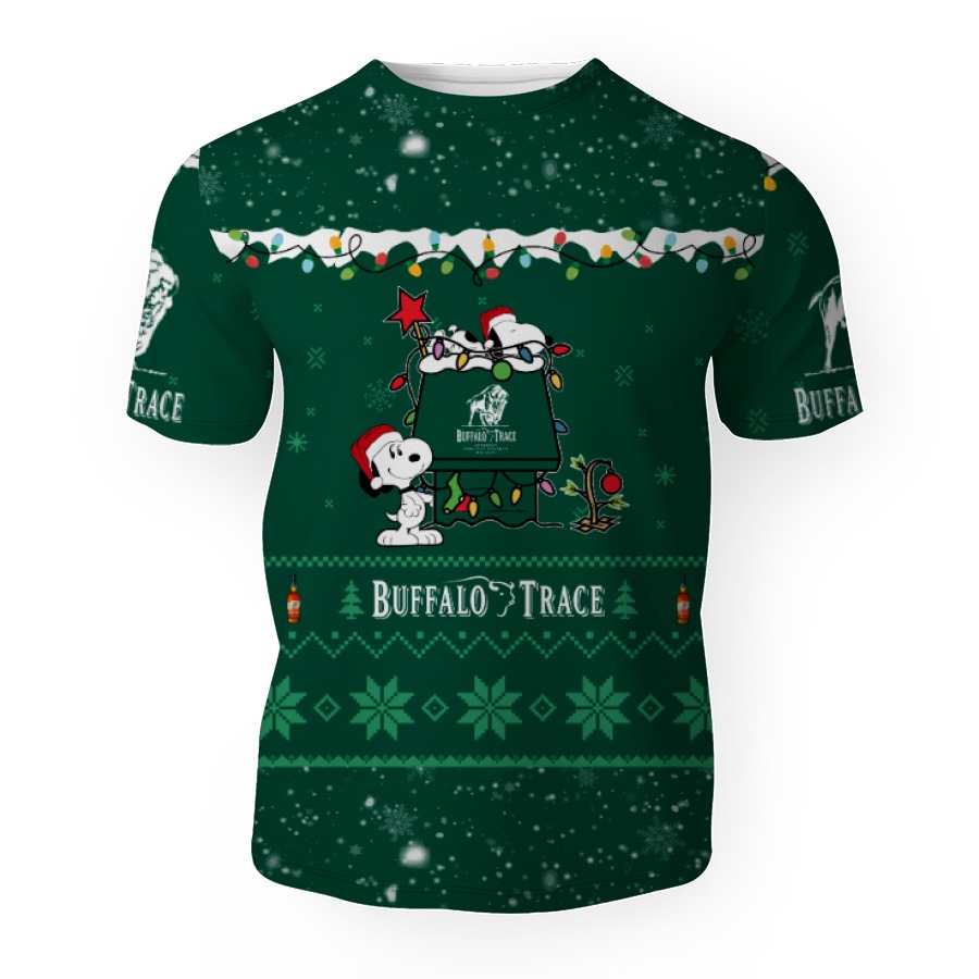 buffalo trace american merry christmas snoopy house cute fan gift 3d unisex t shirt 1 Buffalo Trace American Merry Christmas, Snoopy House Cute Fan Gift-3D Unisex T-Shirt - Image 1