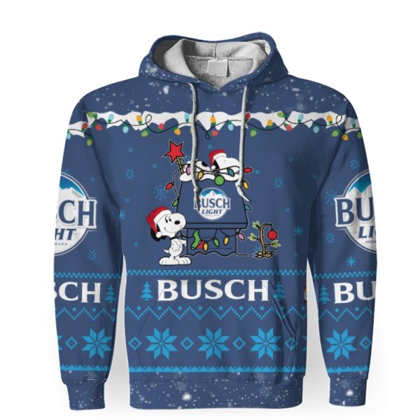 Busch Light American Merry Christmas, Snoopy House Cute Fan Gift-3D Unisex Hoodie - Image 1