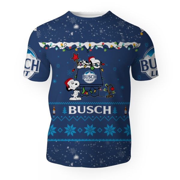 Busch Light American Merry Christmas, Snoopy House Cute Fan Gift-3D Unisex T-Shirt - Image 1