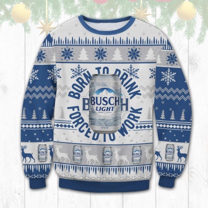 busch light born to drink ugly christmas sweater 1 Busch Light Born To Drink Ugly Christmas Sweater - Image 1
