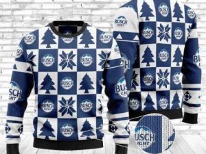 Busch Light Christmas Checkered Pattern Ugly Christmas Sweater - Image 1