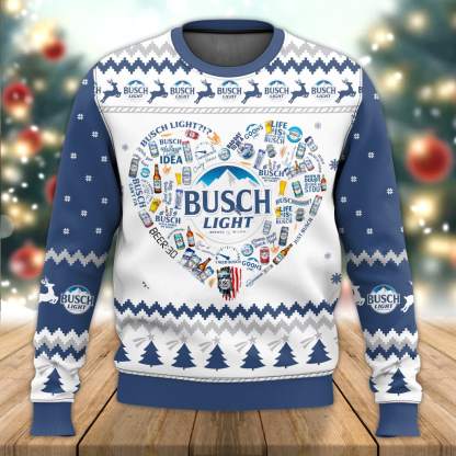 busch light heart ugly christmas sweater 1 Busch Light Heart Ugly Christmas Sweater - Image 1