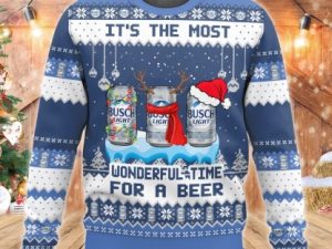 Busch Light Its The Most Wonderful Time For A Beer Ugly Christmas Sweater - Image 1