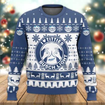 busch light titties funny ugly christmas sweater 1 Busch Light Titties Funny Ugly Christmas Sweater - Image 1