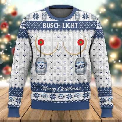 busch light titties funny ugly christmas sweater holiday gift 1 Busch Light Titties Funny Ugly Christmas Sweater Holiday Gift - Image 1
