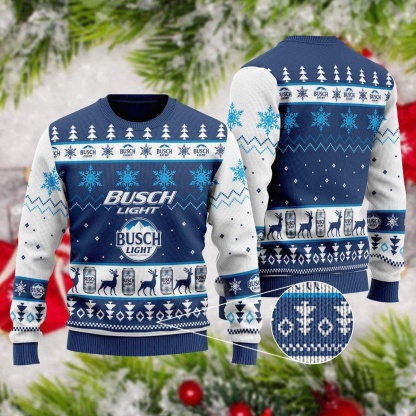 busch light ugly christmas sweater full size holiday gift 1 Busch Light Ugly Christmas Sweater Full Size Holiday Gift - Image 1