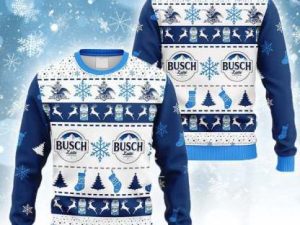 Busch Light Ugly Christmas Sweater With Full Size Holiday Gift - Image 1