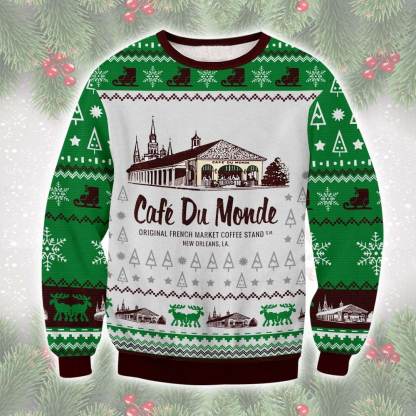 cafe du monde ugly christmas sweater 1 Cafe Du Monde Ugly Christmas Sweater - Image 1