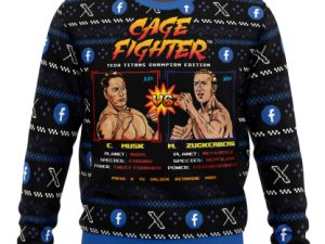 Cage Fighter Elun Mask Vsmark Zuckerberg Funny Pop Culture Ugly Christmas Sweater - Image 1