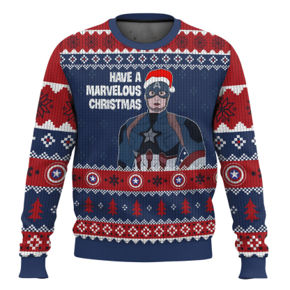 captain america ugly christmas sweater holiday gift holiday gift 1 Captain America Ugly Christmas Sweater Holiday Gift Holiday Gift - Image 1