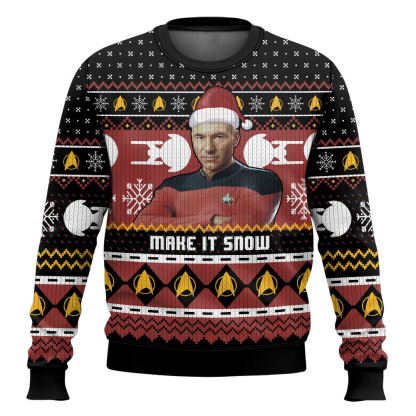 captain picard st make it snow christmas ugly christmas sweater 1 Captain Picard St Make It Snow Christmas Ugly Christmas Sweater - Image 1