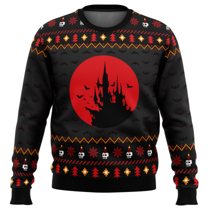 castlevania creepy castle ugly christmas sweater 1 Castlevania Creepy Castle Ugly Christmas Sweater - Image 1