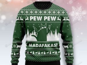 Cat Pew Pew Madafakas Ugly Christmas Sweater - Image 1