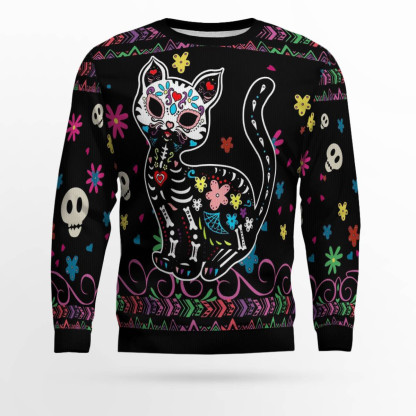 cat sugar skull ugly christmas sweater 1 Cat Sugar Skull Ugly Christmas Sweater - Image 1