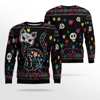 cat sugar skull ugly christmas sweater 2 Cat Sugar Skull Ugly Christmas Sweater - Image 2
