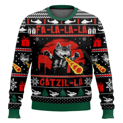 catzila ugly christmas sweater 1 Catzila Ugly Christmas Sweater - Image 1
