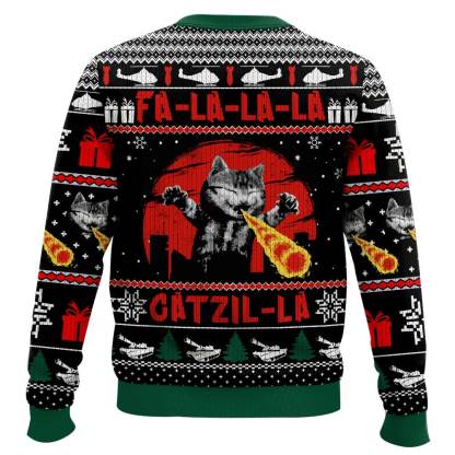 catzila ugly christmas sweater 2 Catzila Ugly Christmas Sweater - Image 2