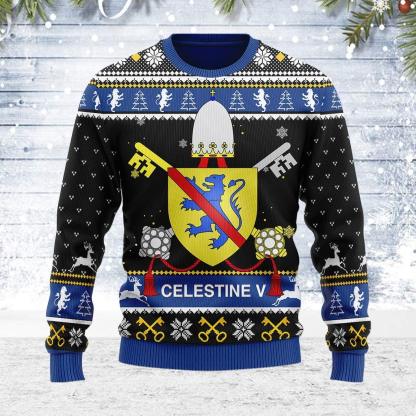 celestine v coat of arms ugly christmas sweater 1 Celestine V Coat Of Arms Ugly Christmas Sweater - Image 1