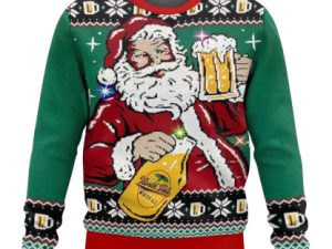 Cheers To Santa And Beer Christmas Ugly Christmas Sweater - Image 1
