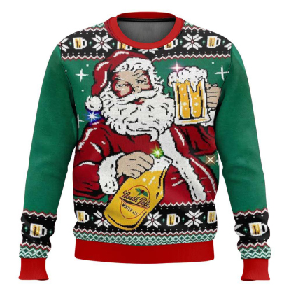 cheers to santa and beer christmas ugly christmas sweater 1 Cheers To Santa And Beer Christmas Ugly Christmas Sweater - Image 1