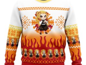 Chibi Christmas Kyojuro Rengoku Slayer Ugly Christmas Sweater - Image 1