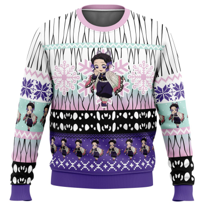 chibi christmas shinobu kocho slayer ugly christmas sweater 1 Chibi Christmas Shinobu Kocho Slayer Ugly Christmas Sweater - Image 1