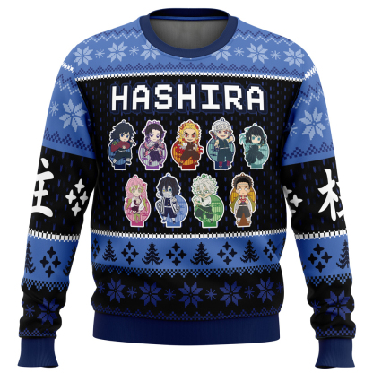 chibi hashira slayer ugly christmas sweater 1 Chibi Hashira Slayer Ugly Christmas Sweater - Image 1