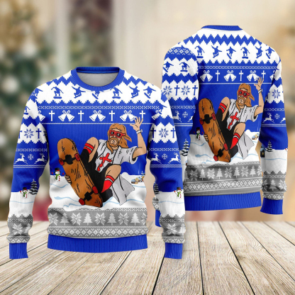 christian skateboarding ugly christmas sweater 2 Christian Skateboarding Ugly Christmas Sweater - Image 2
