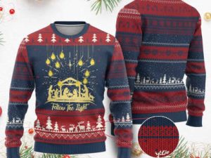 Christian Ugly Christmas Sweater Follow The Light Christ Xmas Light - Image 1